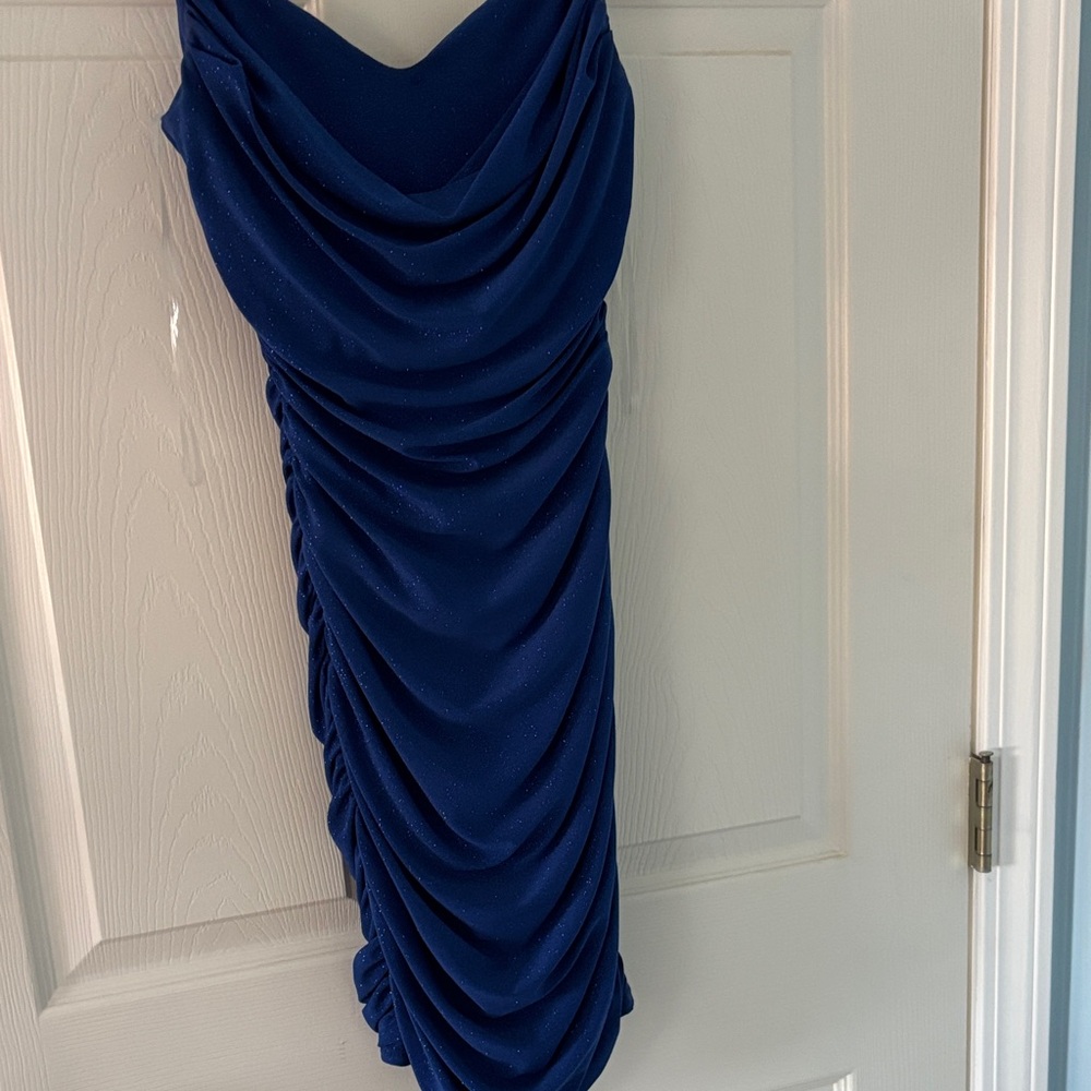 Chic Draped Navy Dress